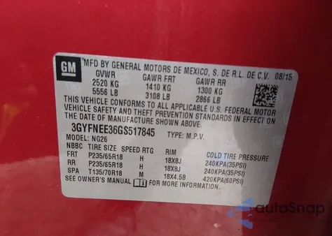 2016 Cadillac Srx Luxury Collection from USA, damaged, VIN 3GYFNEE36GS517845